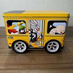 Vintage Looney Toons 1999 Tin Box Company Acme School Bus 16‎ Characters Rolling
